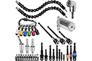DINGBAAYEE 38Pcs Flexible Drill Bit Extension Set, 105° Right Angle Drill Attachment, Bendable Drill Extension, Rotatable Joint Socket 1/4 3/8 1/2 Inch Hex Socket Adapter, Screwdriver Bit Kit & Bits Holder