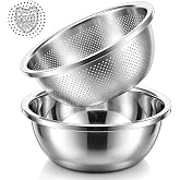 5QT Microporous Colander and Bowl Set 304 Stainless Steel Colander and Bowl | Large Capacity Kitchen Rice Strainer with Salad Mixing Bowls for Washing Fruit Vegetables Draining Pasta