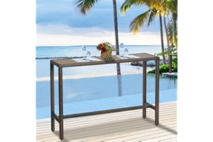 PATIO NOVAGARDEN Outdoor Bar Table Patio Bar Height 55" Long Outdoor Console Table Hot Tub Tall Wicker High Top Pub Serving Table Narrow Sofa Sideboard Table Brown