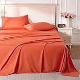 ROSE&RISY Orange Red Queen Sheet Set, 4 Pieces Soft Bedding Queen Sheet Set, Breathable and Cooling Sheet Bed Set,Includes 1 Fitted, 1 Flat, 2 Pillow Cases - Deep Pocket (Orange Red, Queen Size)
