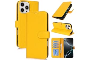 Zouzt Case for iPhone 16 Pro Max 6.9" Genuine Leather Wallet Case with 4 Card Slot, RFID Blocking Card Holder Magnetic Flip Folio Shockproof Phone Cover Women Men for iPhone 16 Pro Max- Yellow