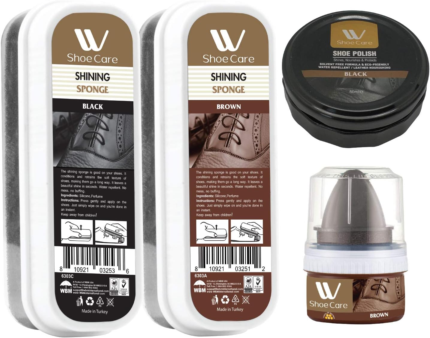 WBM Shine Polishing Set, Black & Brown Sponge For Shinning, with Black, Brown Shoe Cream, Shoe Cleaner, Pack of 4