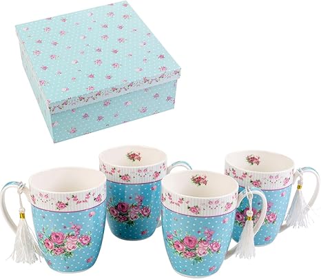 London Boutique Mokken Bekers Geschenkset China Mokken Set van 4