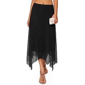 Jouica Skirts for Women Flowy Summer A-line Handkerchief Hemline Skirt