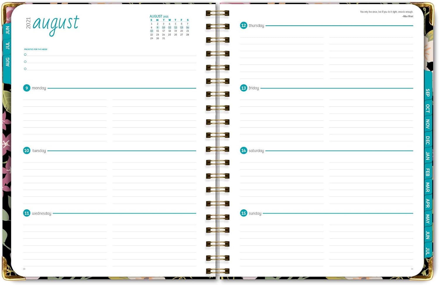 HARDCOVER Academic Year 2021-2022 Planner: (June 2021 Through July 2022) 8.5"x11" Daily Weekly Monthly Planner Yearly Agenda. Bookmark, Pocket Folder and Sticky Note Set (Black Floral) : Office Products