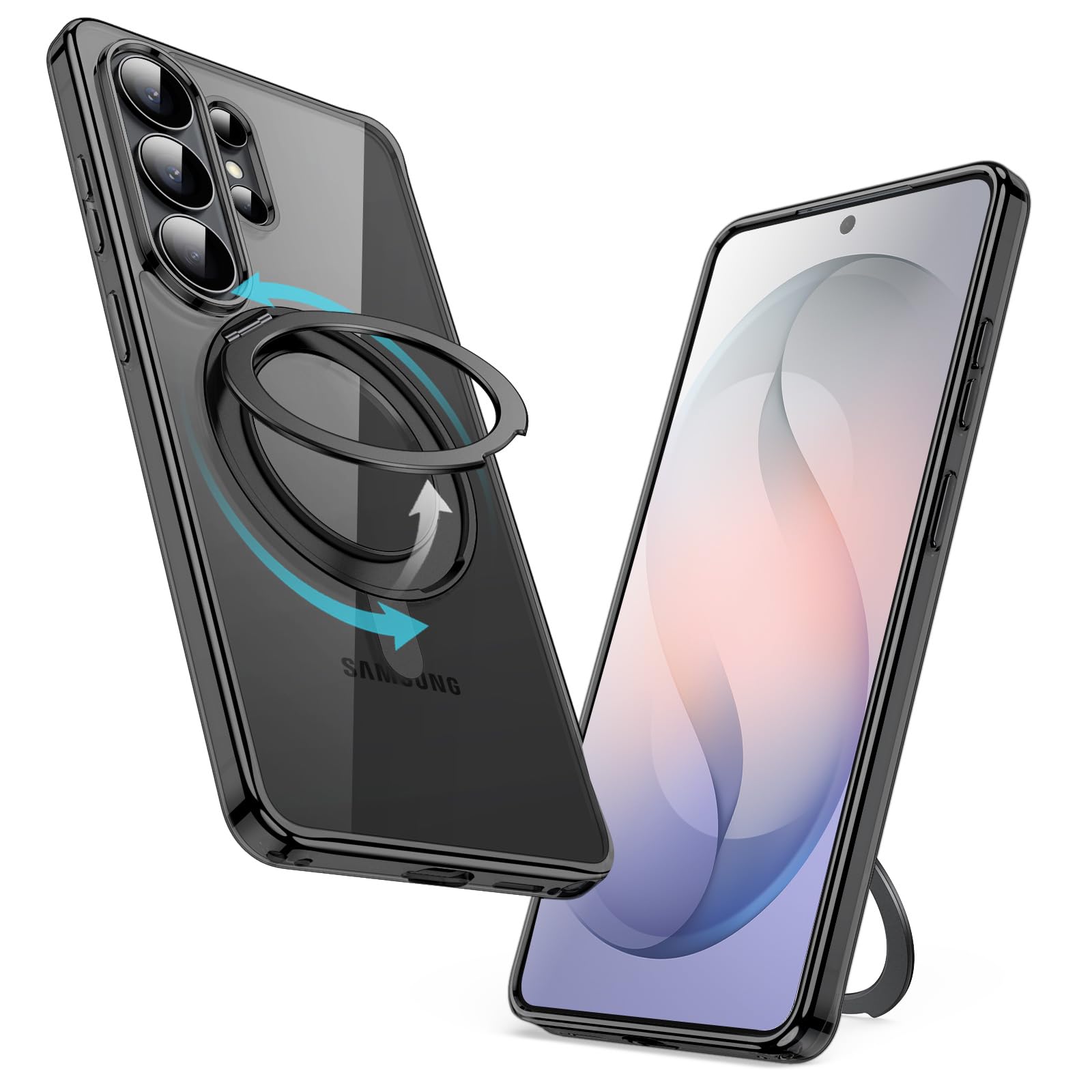 JETech 360 Degree Rotatable Ring Case for Samsung Galaxy S26 Ultra, Compatible with MagSafe, Clear Shockproof Phone Cover with Stand & Ring Holder (Black)