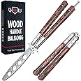 Butterfly Knife - Balisong Trainer - Wood Practice Butterfly Trainer with Sure Spring Latch - Balisong Knives NOT Real NOT Sharp Blade - Full Stainless Steel Fake Dull Trick CSGO Fidget Toy K12W