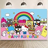 Wall Decor Backdrop for Kitty and Friends Birthday Decorations, Kawaii Banner for Birthday Party Supplies (5x3ft)