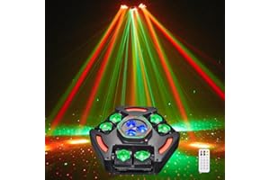 Moving Head DJ Light, GZhuoNan 6-in-1 LED Stage Light with 6-Arm Beam Light 180° Swing, 540° Rotate, Tri-Color Strobe, Red/Gr