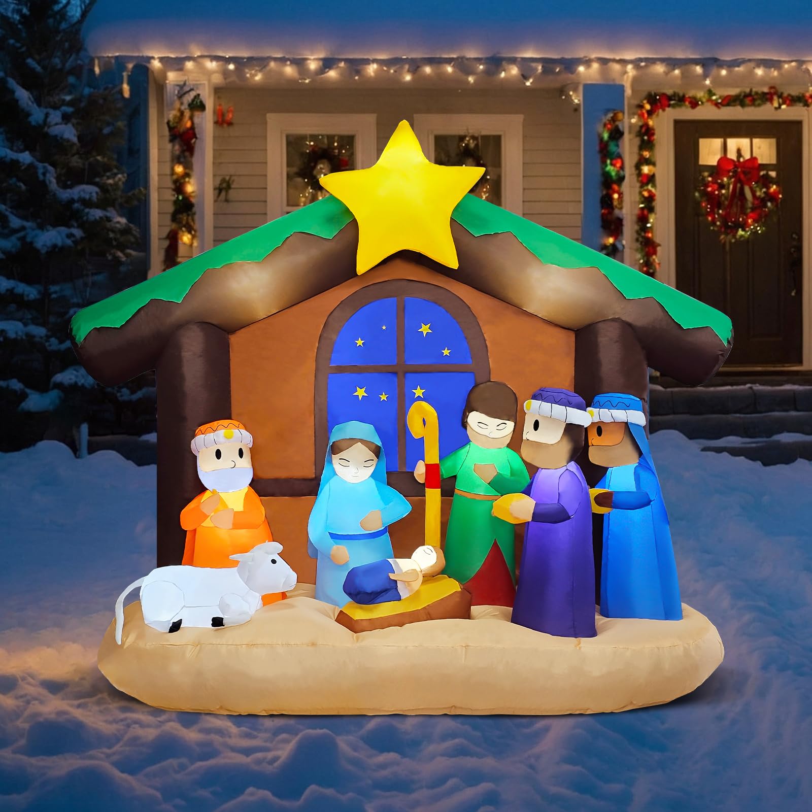 Photo 1 of Inflatable Christmas Nativity Scene, 6FT LED Blow Up Christmas Outdoor Decoration Clearance, Lighted Nativity Set Decor for Yard Patio Holiday Xmas Party