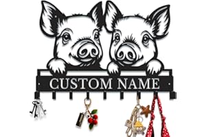 PailideArt Personalized Pig Key Holder for Wall, Custom Farm Sign with Key Hooks, Rustic Metal Coat & Key Rack for Entryway, 