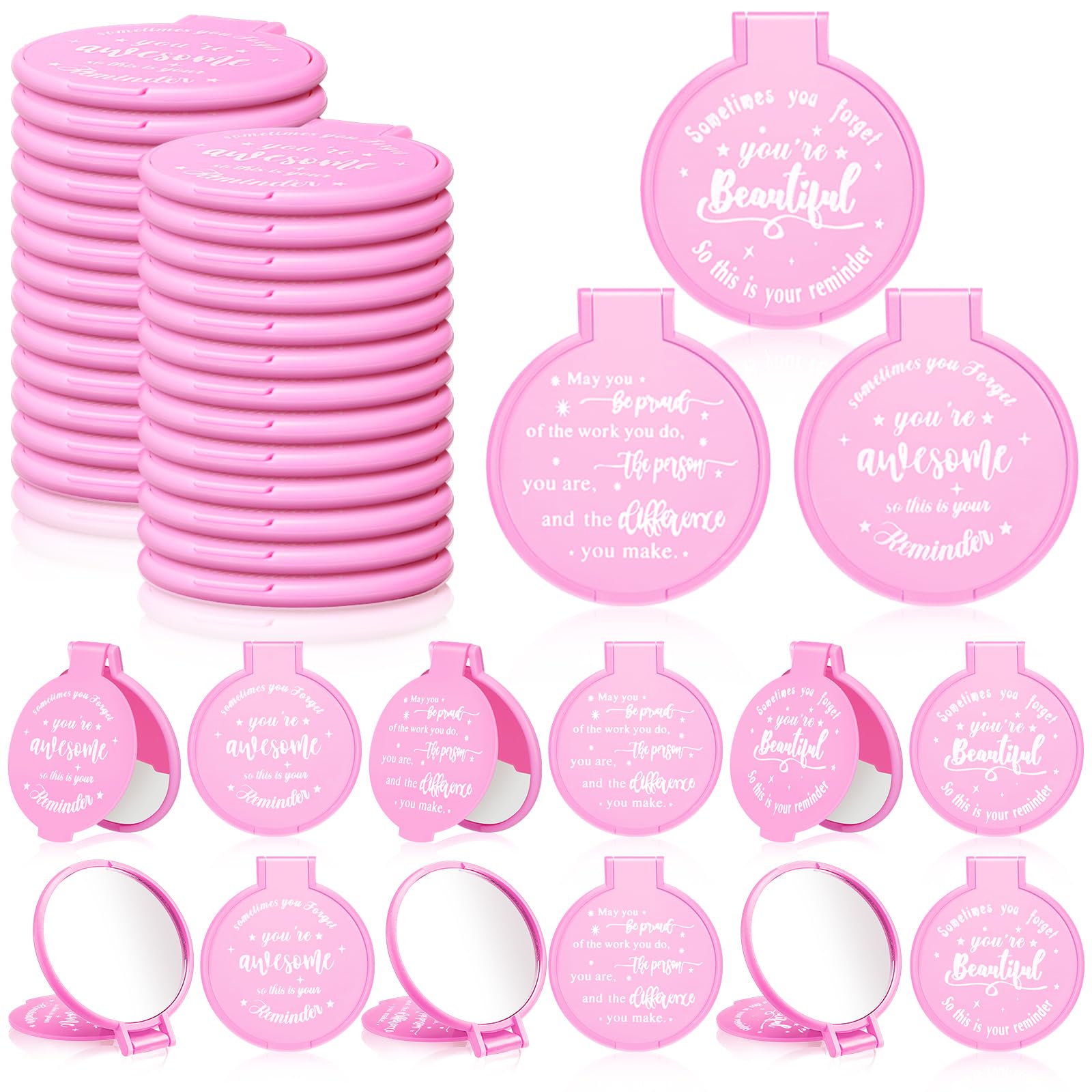 Photo 1 of Wenqik 64 Pcs Inspirational Gifts Bulk for Women, Small Pocket Compact Mirrors Bulk with Positive Saying, Motivational Appreciation Gift for Employee Staff Coworker Women's Birthday Party (Pink)