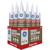 GE Advanced Silicone Caulk for Kitchen &amp; Bathroom, White, 10 fl oz Cartridge, 1 Pack - 100% Waterproof Silicone Sealant, 5X Stronger Adhesion, Shrink &amp; Crack Proof