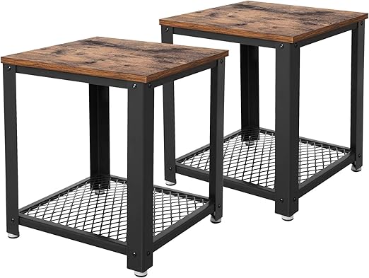 Amazon De Vasagle Beistelltisch Im Industrie Design Nachttisch 2er Set Sofatisch Mit Gitterablage Wohnzimmer Schlafzimmer Vintage Abstelltisch Stabil Einfache Montage Let82x