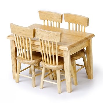 PIXNOR 112 Dollhouse Miniature Dining Table Chair Wooden Furniture Set (Wood Colour, 5 Pieces)