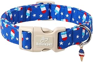 Babole Pet 4th of July Dog Collar, Summer Popsicle Patriotic Dog Collars for Medium Dogs, Adjustable Lightweight Quick-Release Buckle Collar for Boy&Girl Dogs M