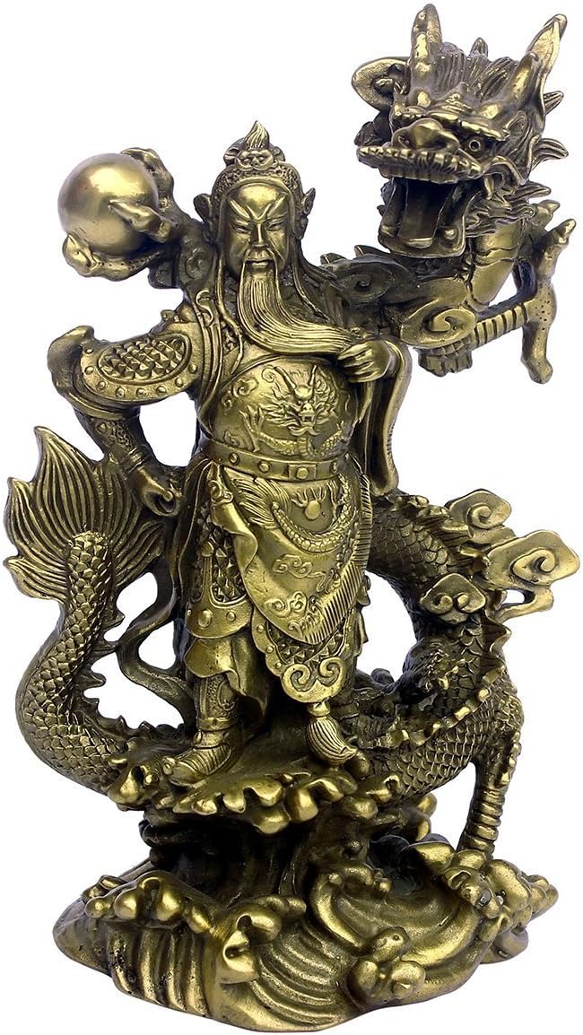 Brass statu Chinese Handmade Guan Gong Ridding Dragon Fengshui Statue Home Decor Collection