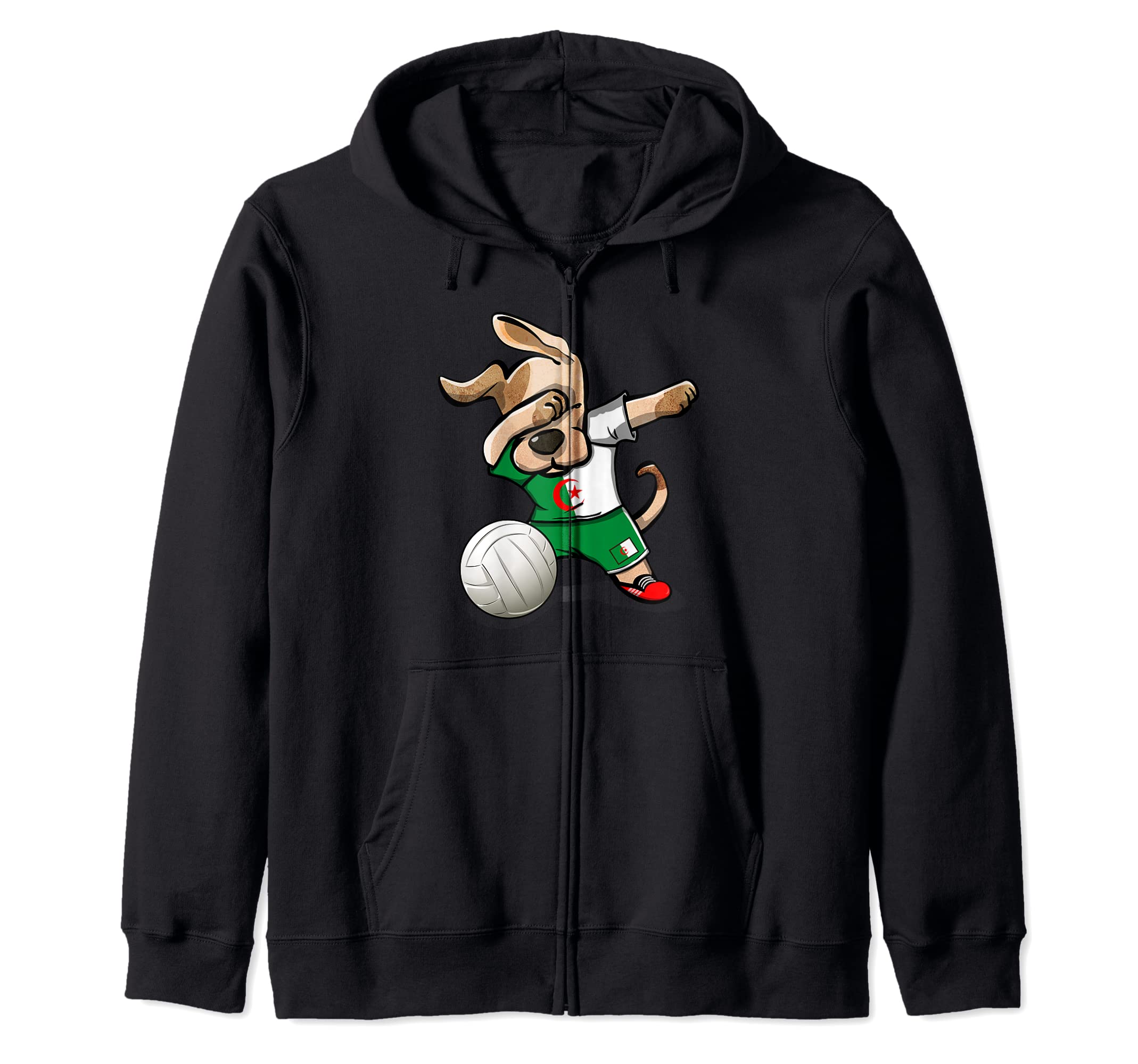 Cute Dabbing Dog Proud Algeria Volleyball Fans Algerian Flag Zip Hoodie