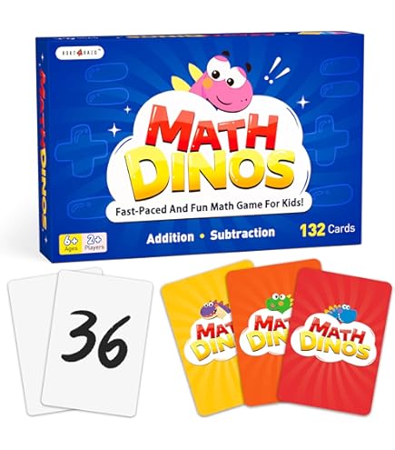 Math Dinos Card Game For Kids - Fast-paced Flash Cards For Addition & Subtraction Practice