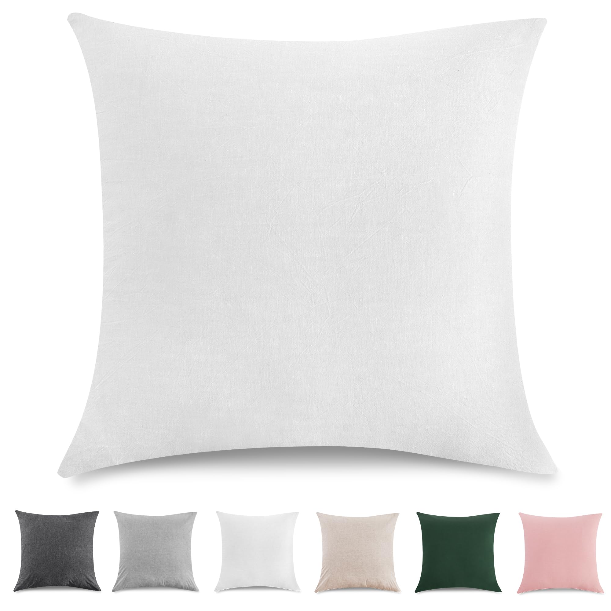 TOCOMOA Cushion Cover 80 x 80 cm Set of 2 - 100% Washed Cotton Cushion Covers Oeko-Tex Certified, Linen Look and Breathable Cushion Slip, White Pillowcase with Zip