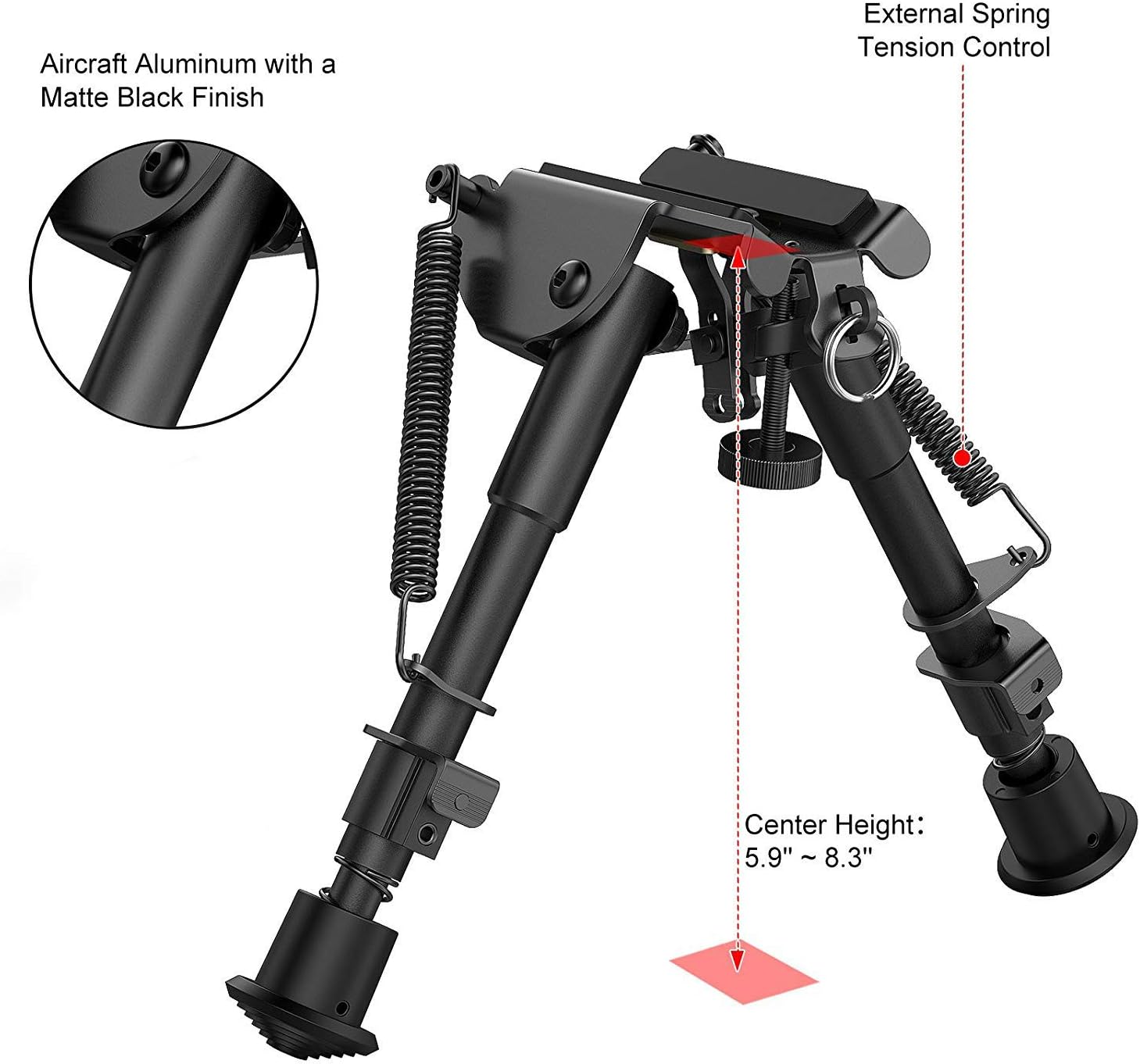 Feyachi Rifle Bipod 6-9 Inches Tactical Rifle Bipod Adjustable Height Swivel Style Tactical Bipod Tilting Built in Podlock - Image 5