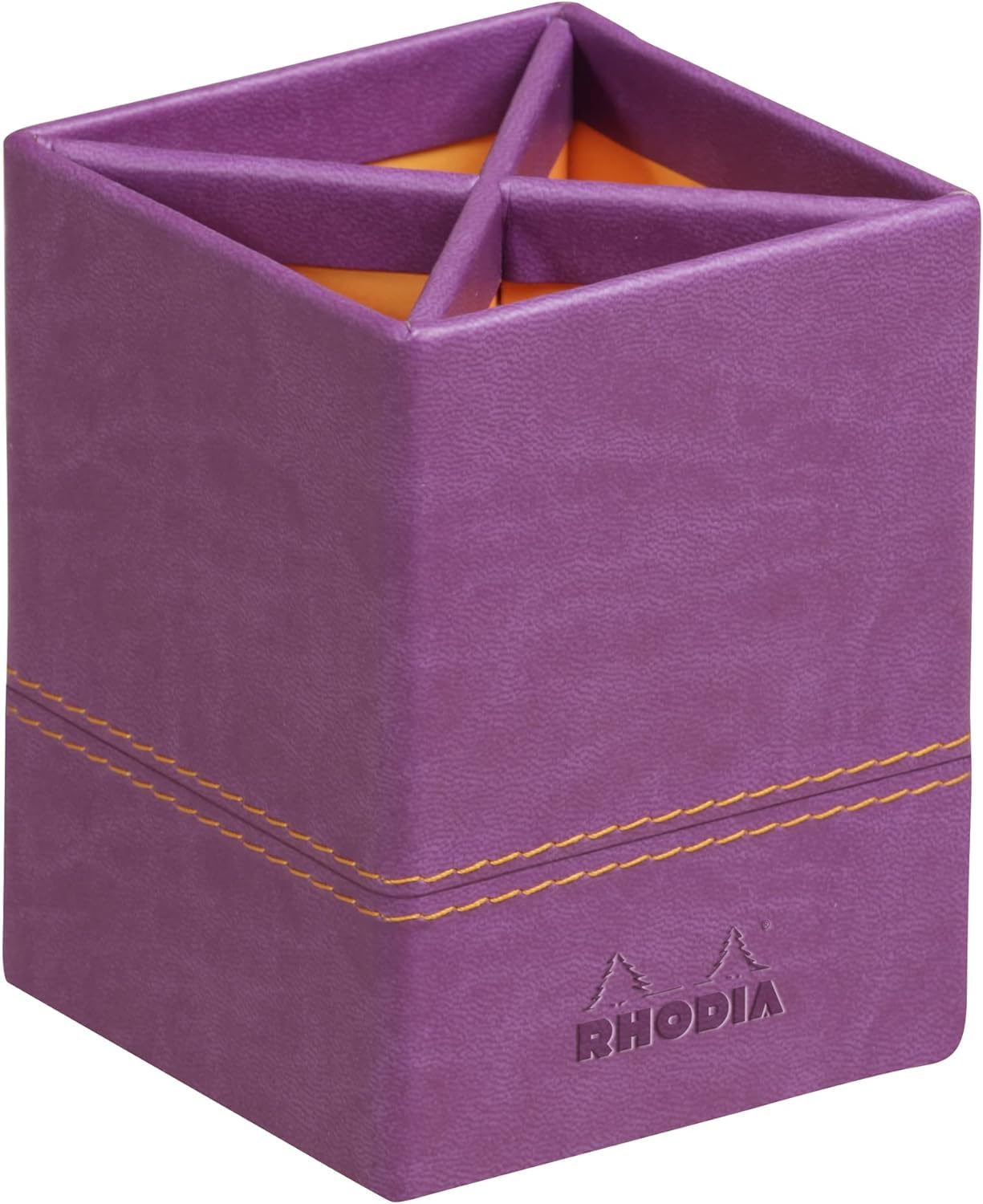 RHODIA 318910C - Purple Pencil Holder - 8x8x11 cm - Orange Saddle Stitching - Faux Leather Exterior - Rhodiarama Home Office Collection - Office Organization & Design Storage