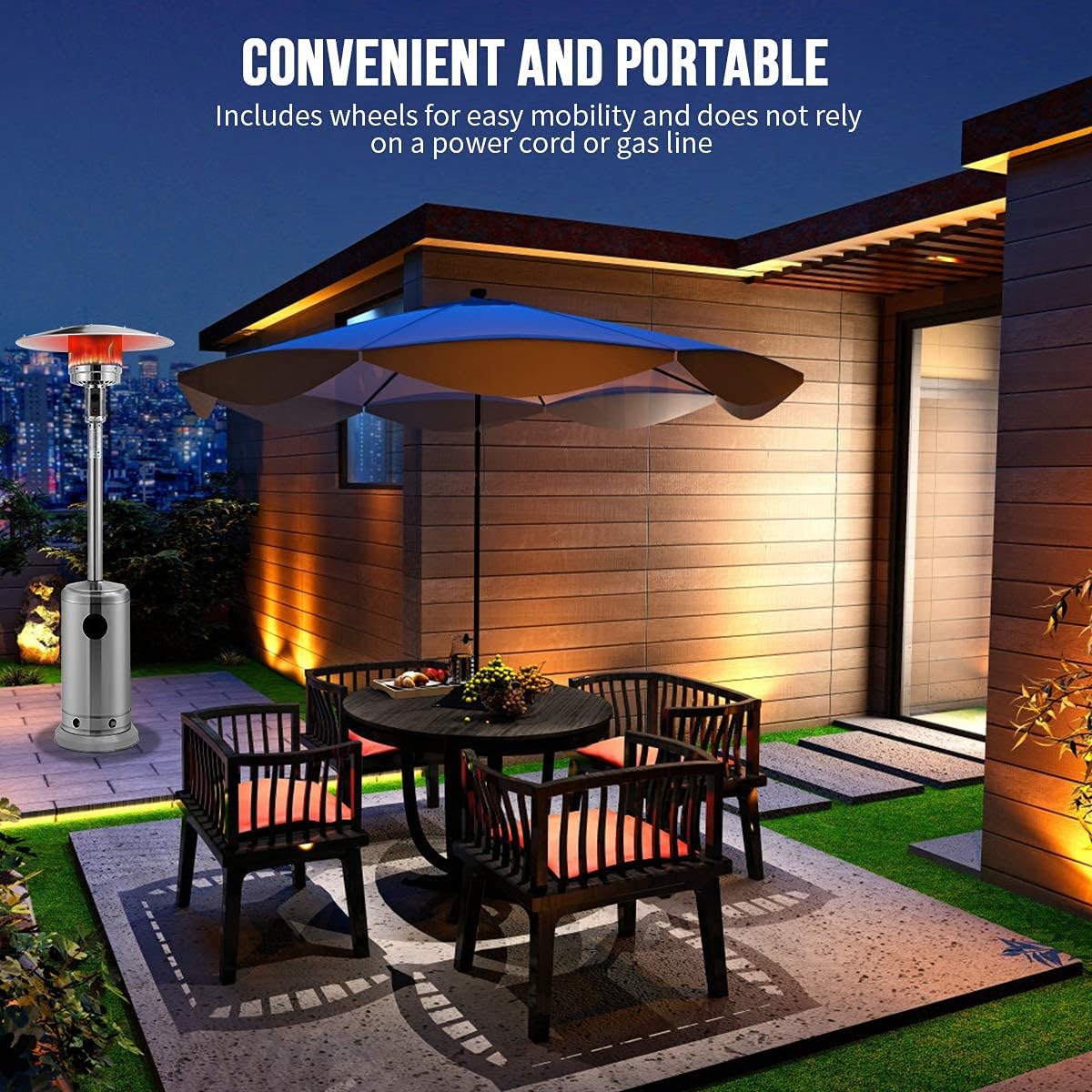 KEZATO 46,000 BTU Stainless Steel Propane Outdoor Patio Heater with Cover and Wheels for Residential or Commercial Use: Kitchen & Dining