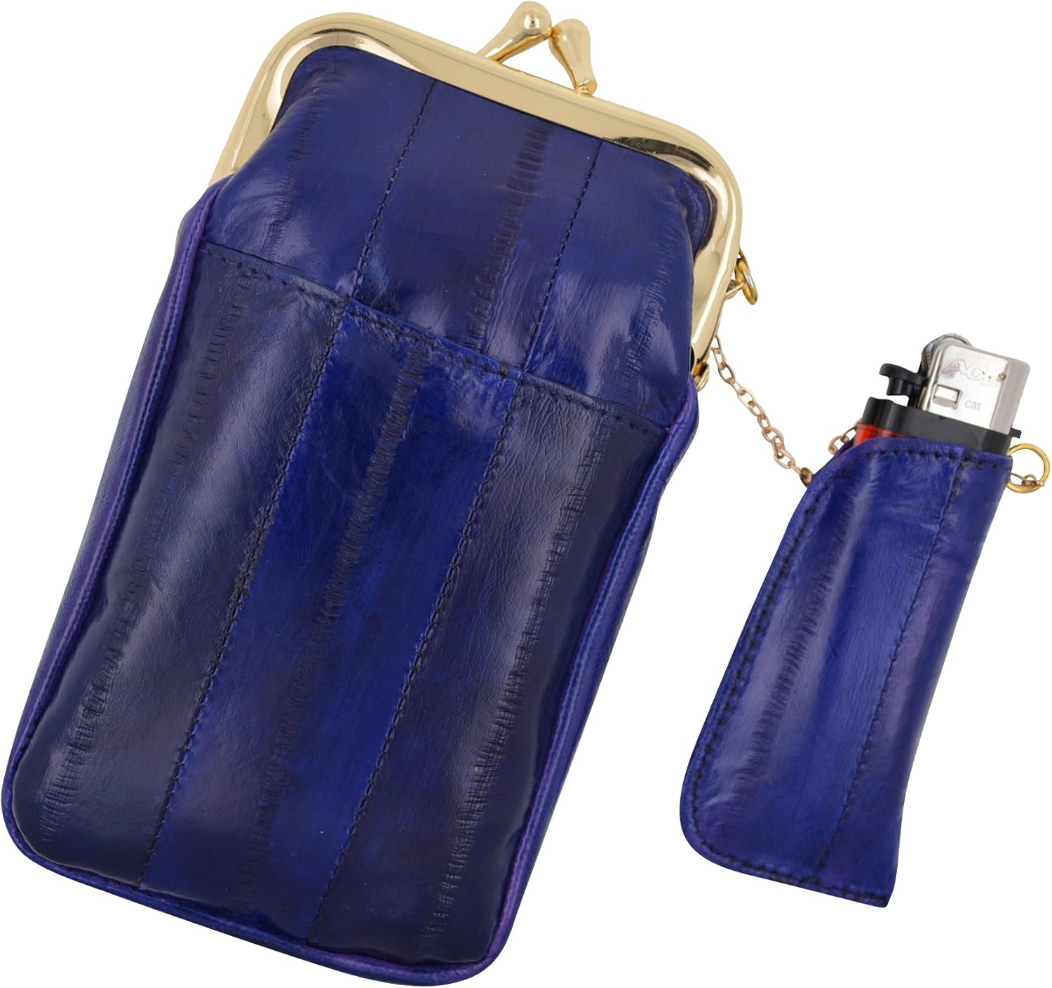 Eel skin Soft Leather Cigarette Case with Lighter Holder by