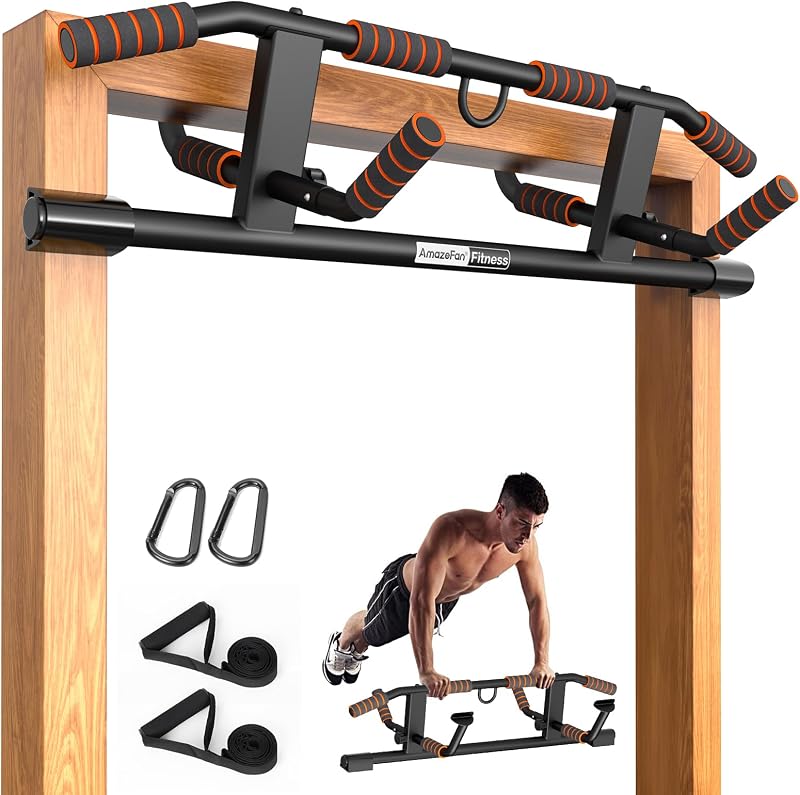 AmazeFan Pull Up Bar Doorway Multi-Angle Grip 2024 Upgrade Black Orange