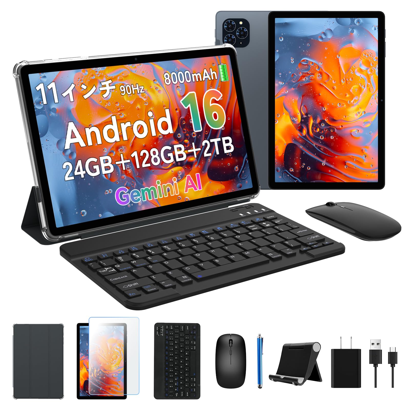 Kingrid T90 アンドロイド16 タブレット、1920*1200 FHD 大画面、24GB+