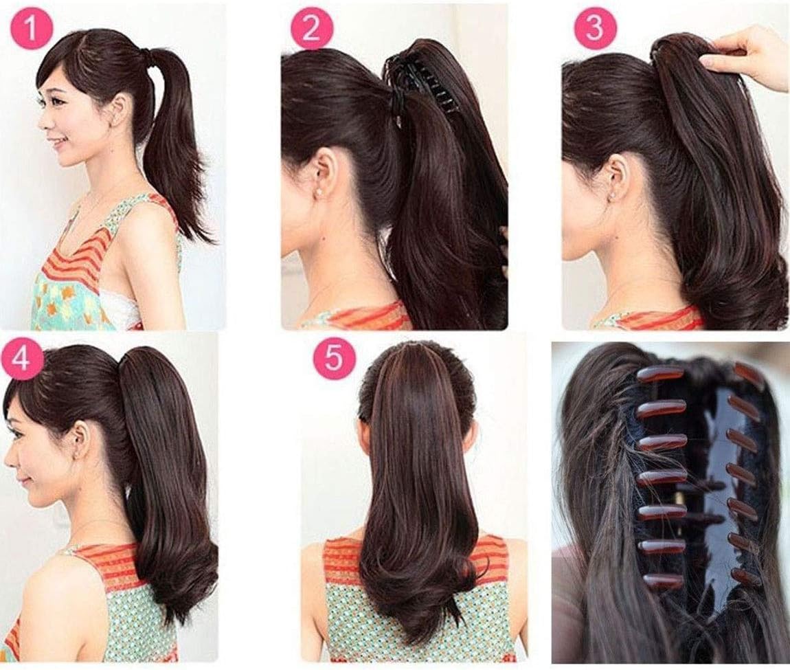 S-Noilite claw on ponytail, clip-in hair extensions long wavy hair ponytail, Dark Brown, 18 inch - Image 5