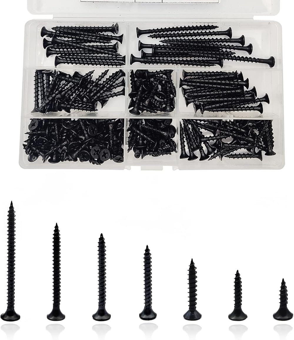 ZHENGYYUU M4 Self-Tapping Screws Wood Assortment 185 Pcs Black Cross Pan Head