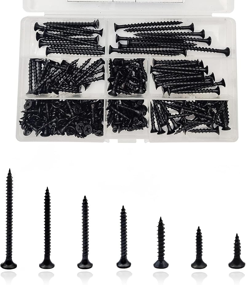 ZHENGYYUU M4 Self-Tapping Screws Wood Assortment 185 Pcs Black Cross Pan Head