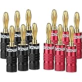 Banana Plugs with Dual Set Screws,Black and Red Aluminum Shell,6 Pairs