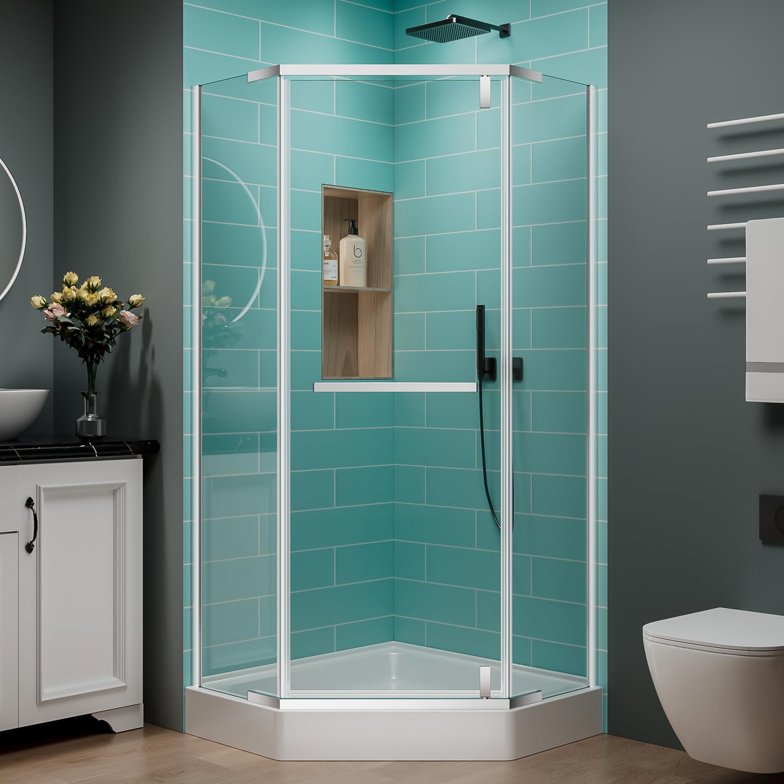 Photo 1 of ***Factory seal****

36 Corner Shower Door,36" W x 72" H Neo-Angle Corner Shower Enclosure,Frameless Pivot Shower Doors with 1/4” (6MM) SGCC Tempered Glass for Walk-in Shower,Chrome