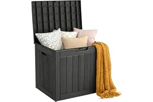 LubanNese Outdoor Storage Box, 35 Gallon Deck Box Waterproof, Resin Patio Storage Bin for Package Delivery, Patio Furniture Cushion, Garden Tools, Pool Accessories, Weatherproof, Black