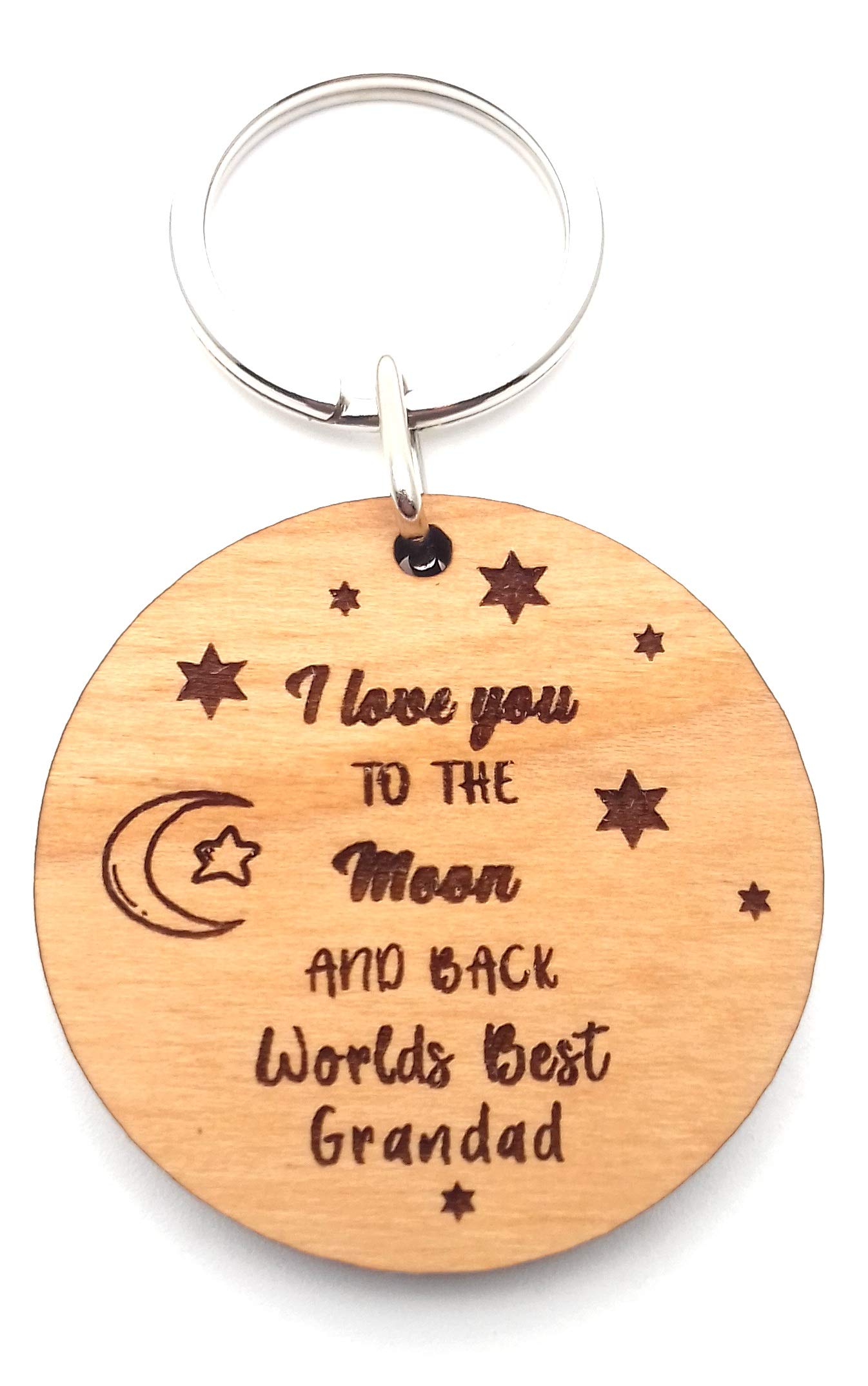 Worlds Best Grandad I Love You to The Moon and Back Wooden Keyring Key Ring Gifts for Birthday Christmas Fathers Day Ideas