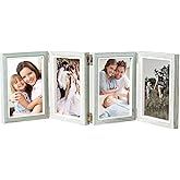 POILKMNI 4 Folding 4x6 Inch Hinged Picture Frame, High Definition Natural Wood Picture Frame, Rustic Desktop Acrylic Frame Family Photo Collage for Birthday Father's Day Christmas Gifts