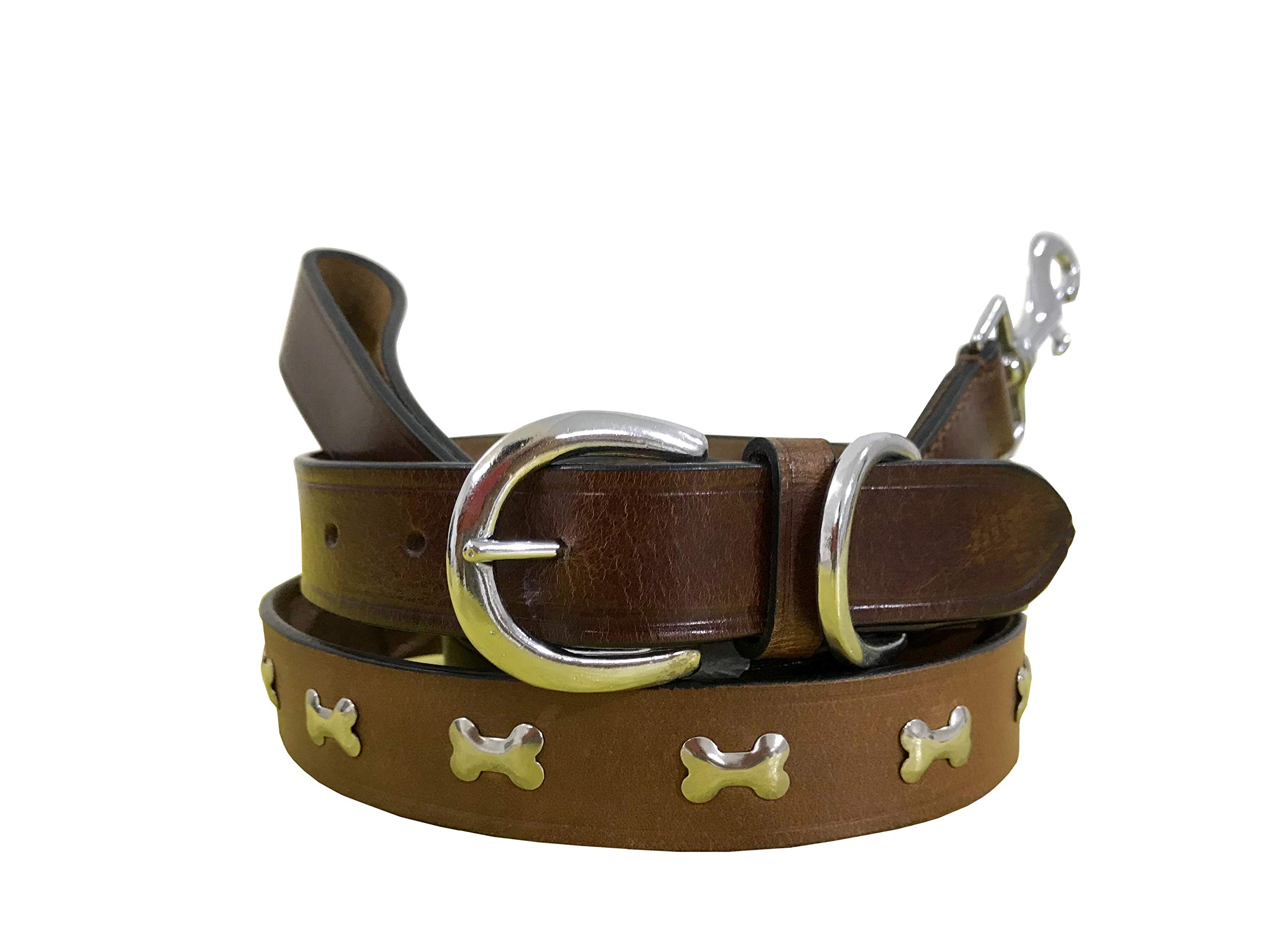 BRADLEY CROMPTON Genuine Leather Matching Pair Dog Collar and Lead Set M