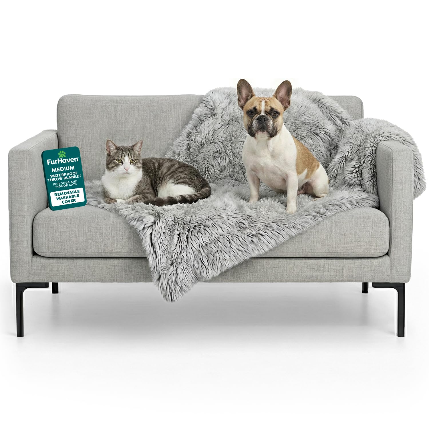 Furhaven Medium Waterproof Calming Plush Long Faux Fur & Velvet Dog Blanket, Washable - Mist Gray, Medium