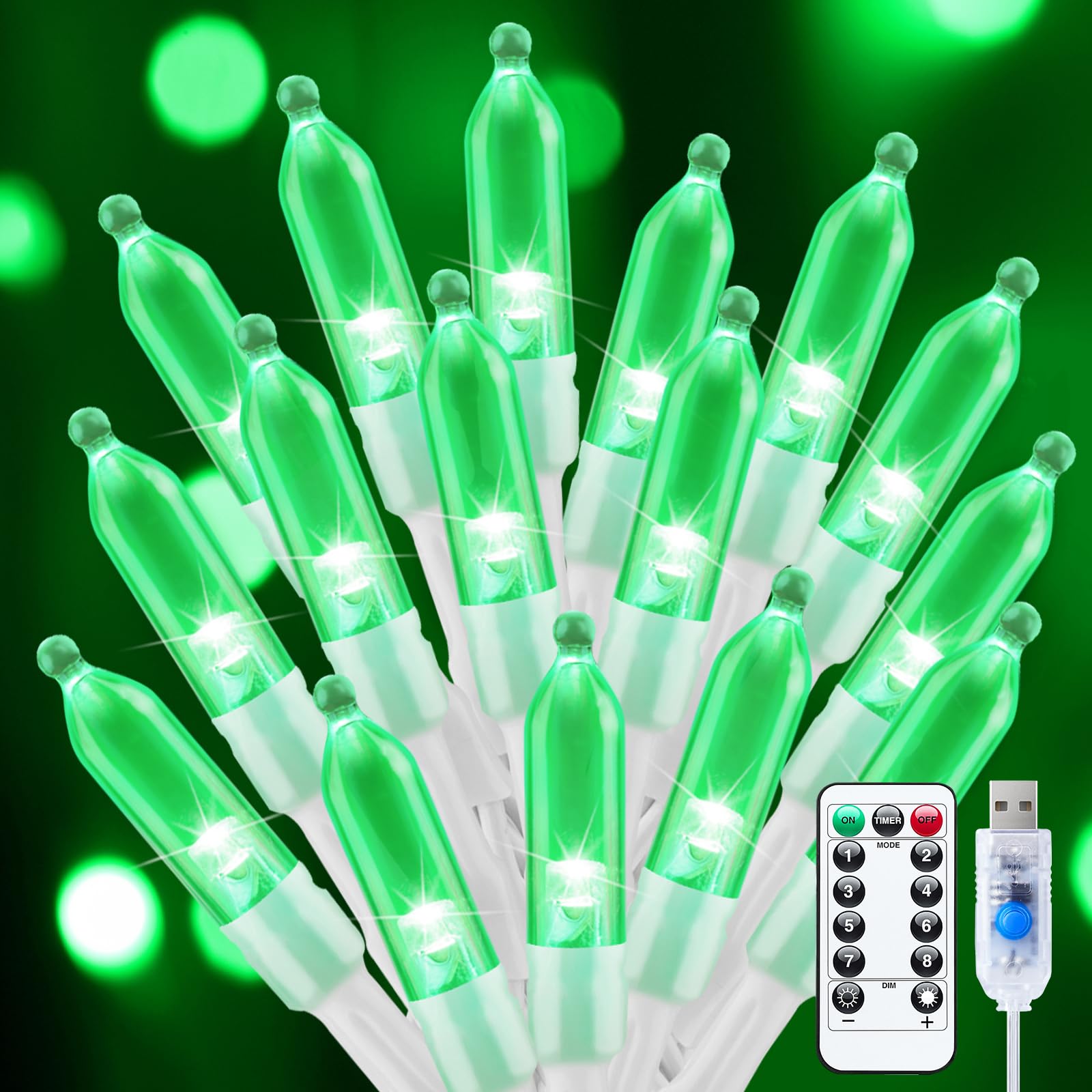 Photo 1 of Minetom St. Patrick's Day Green String Lights - 39 Feet 100 LED Mini Green Lights with Remote, USB Operated Waterproof Tree Lights for Indoor Outdoor Garland Wreath Home Garden Holiday Party Decor
