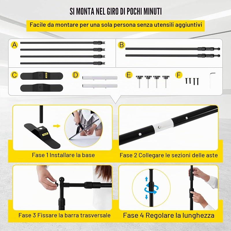 Banner Stand 2.4 x 2.4m Supporto Sfondo Studio Fotografico Kit Supporto Fondale Background Portatile Supporto Stativo Da Studio Con 4less — foto 5 di 8
