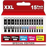 Relcolor 15 Pack 280 281 XXL Ink Cartridges Replacement for Canon PGI 280XXL/281XXL Cartridges 280XL 281XL TR8620a TR8620 TR8520 TR8600 TR7520 TS702a TS9520 TS9521C TS6120 TS6220 TS9120 TS6320 TS8220