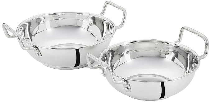 Amazon Brand - Solimo Stainless Steel Induction Bottom Kadhai Set (2 pieces, Size 10 and 11,