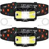 MIOISY Headlamp Rechargeable, Ultra Bright LED Head Lamp Flashlight 2 Pack | White Red Light, Motion Sensor, Waterproof, 8 Modes Headlight for Camping Fishing Running
