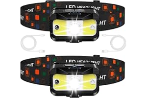 MIOISY Headlamp Rechargeable, Ultra Bright LED Head Lamp Flashlight with White Red Light, 2 Pack Motion Sensor Waterproof Headlight, 8 Modes Lights for Camping Fishing Running