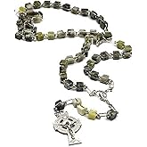 JC Walsh and Sons Handcrafted Irish Square Beads Connemara Marble Rosary Celtic Cross Gift Birthday Present