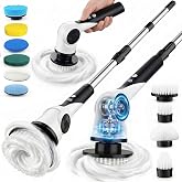 Electric Spin Scrubber, 3-Speed Shower Scrubber with Long Handle &amp; 10 Replaceable Brush Heads, Cordless Full-Body IPX7 Waterproof Shower Cleaner Brush with 90 Mins Runtime for Bathroom