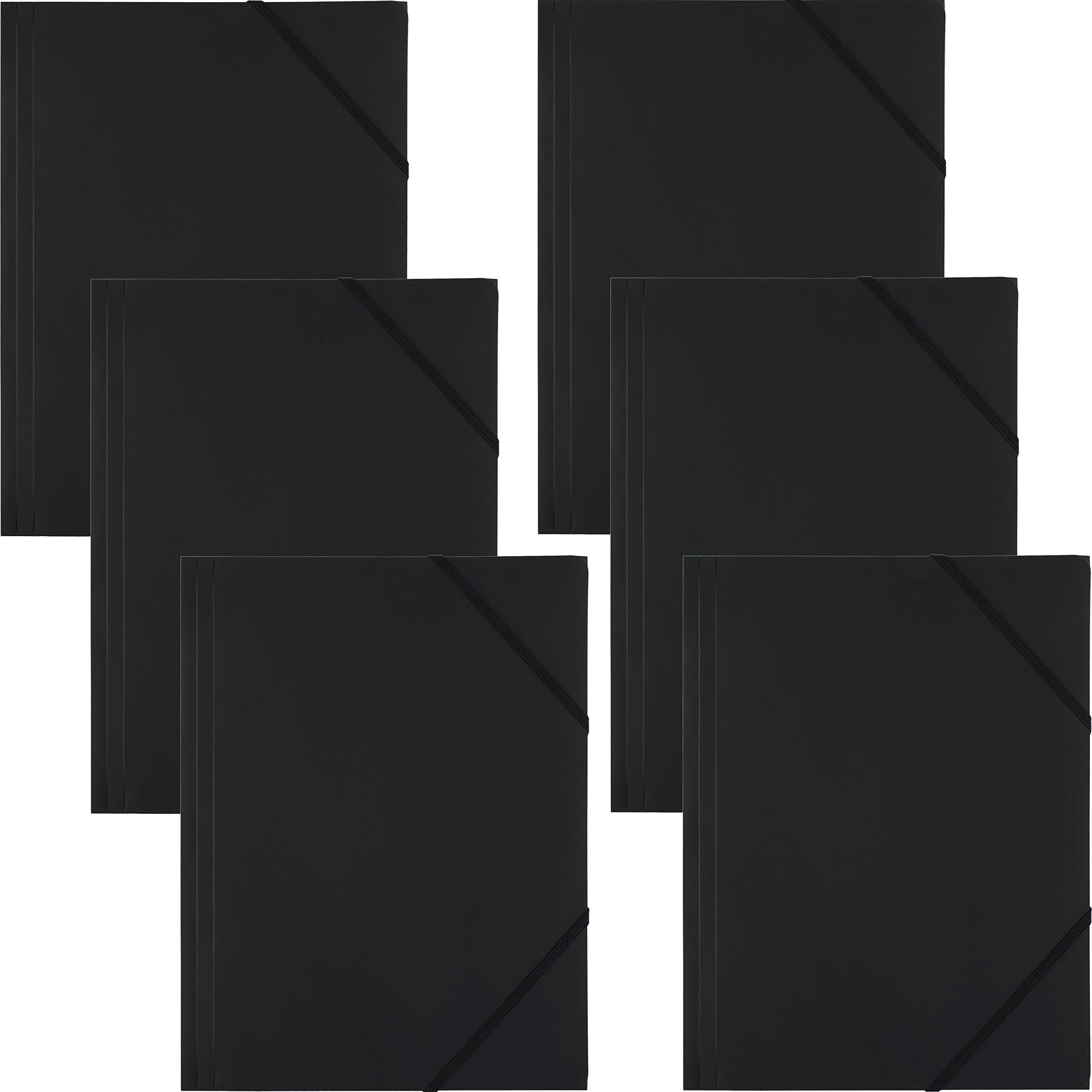 D.RECT | Elasticated Folder | Folders for Paperwork | Folders with Elastic Band | Document Organiser | Folder for School Office Home | Pack of 6 Pieces | 3 Flaps | Size: A4 | PP | Polypropylene Black