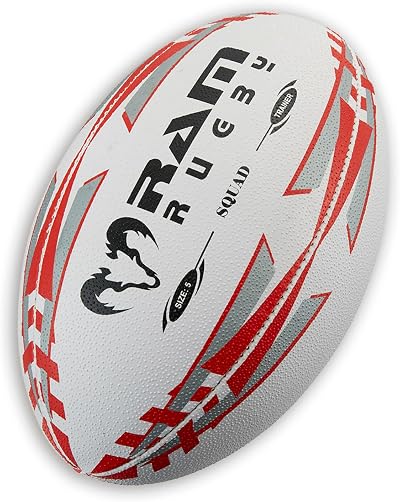 Ram Rugby Squad Trainer Rugby Ball Size 4 Hand Stitched 3-Ply 3D Grip